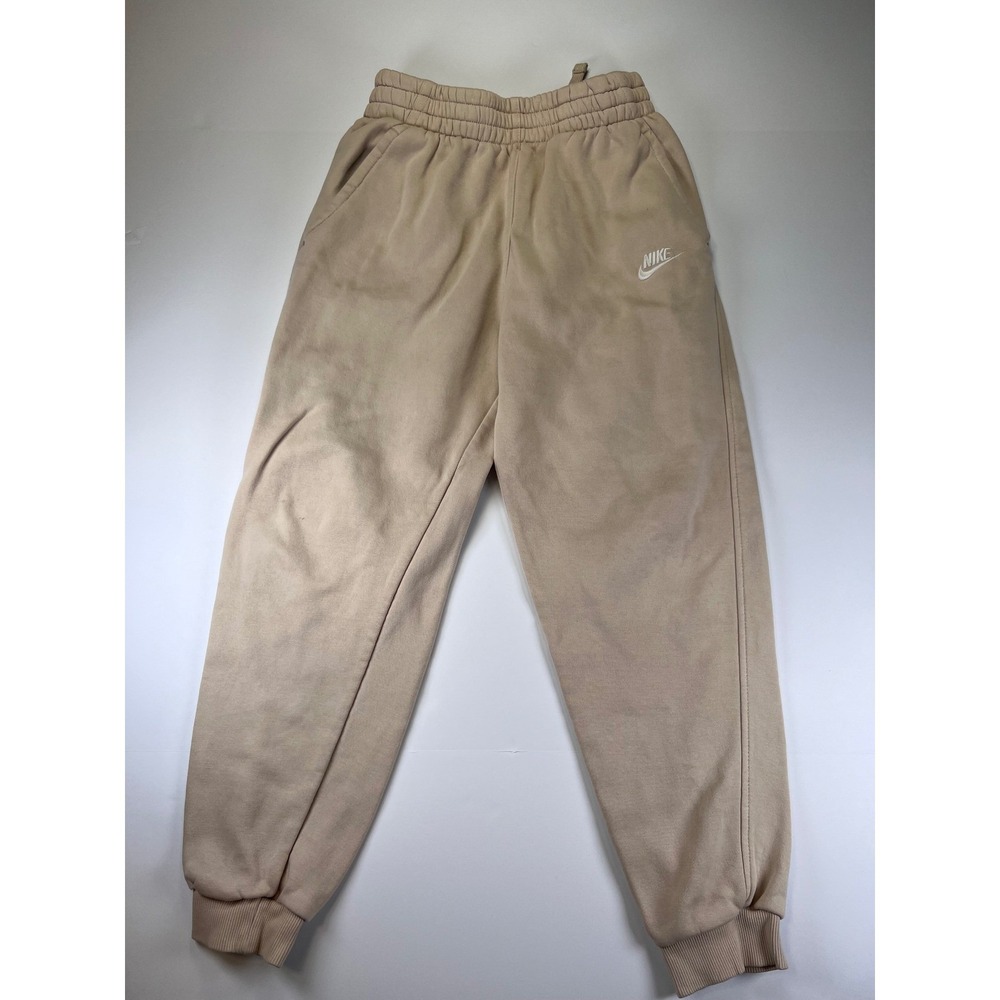 Nike Joggers Women Large Tan Beige Fleece Embroidered Swoosh Sweatpants